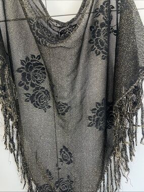 Vintage Sexy Gold Floral Sparkly Sheer Scarf Shawl
